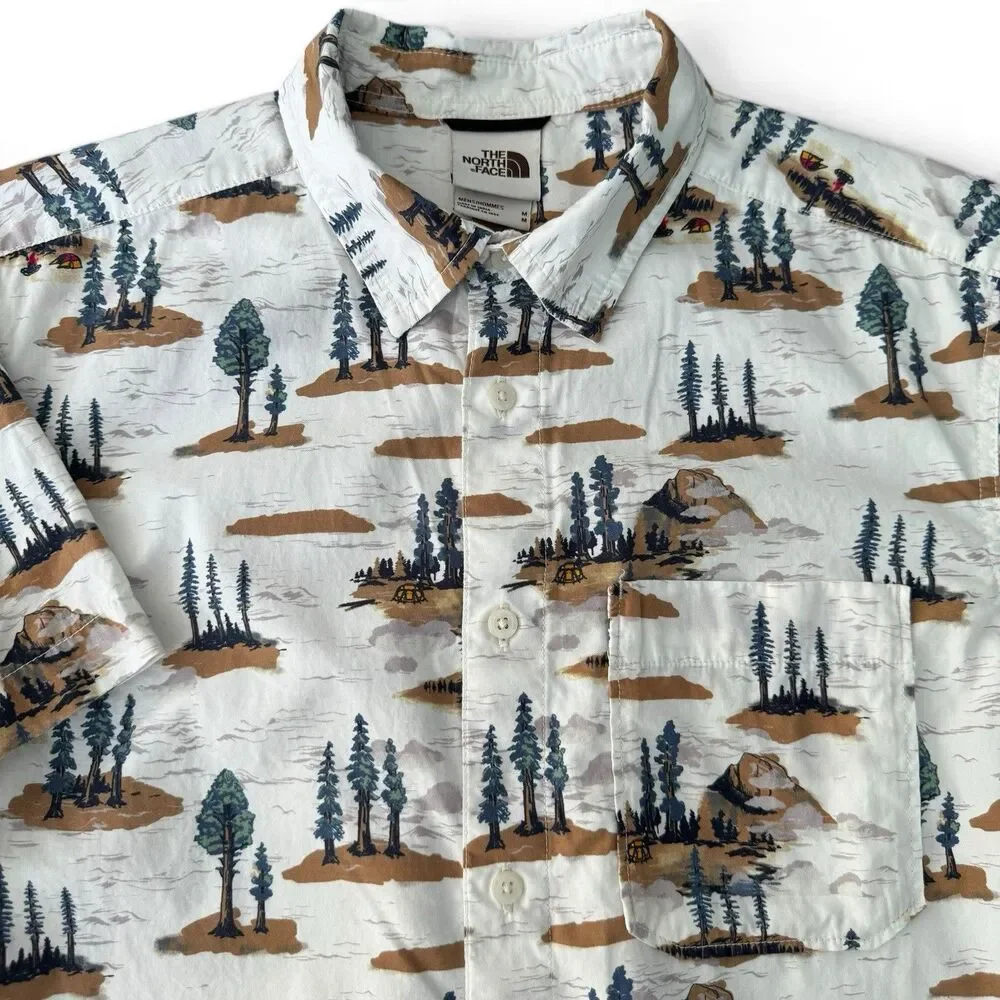 The North Face Baytrail Shirt Men M White Camp Scenic Print AOP Outdoor Nature